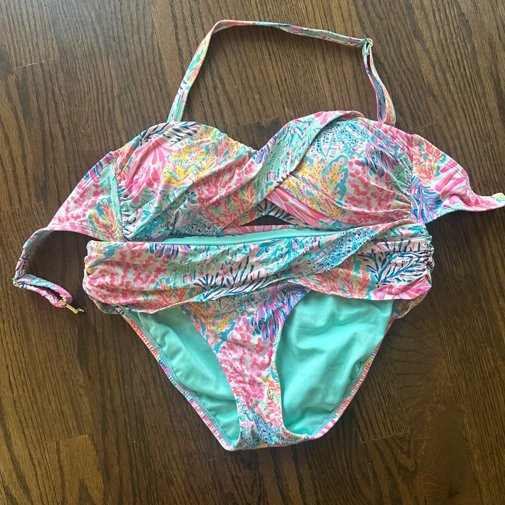 Lilly Pulitzer Pink and Blue Bikini with Halter Neck